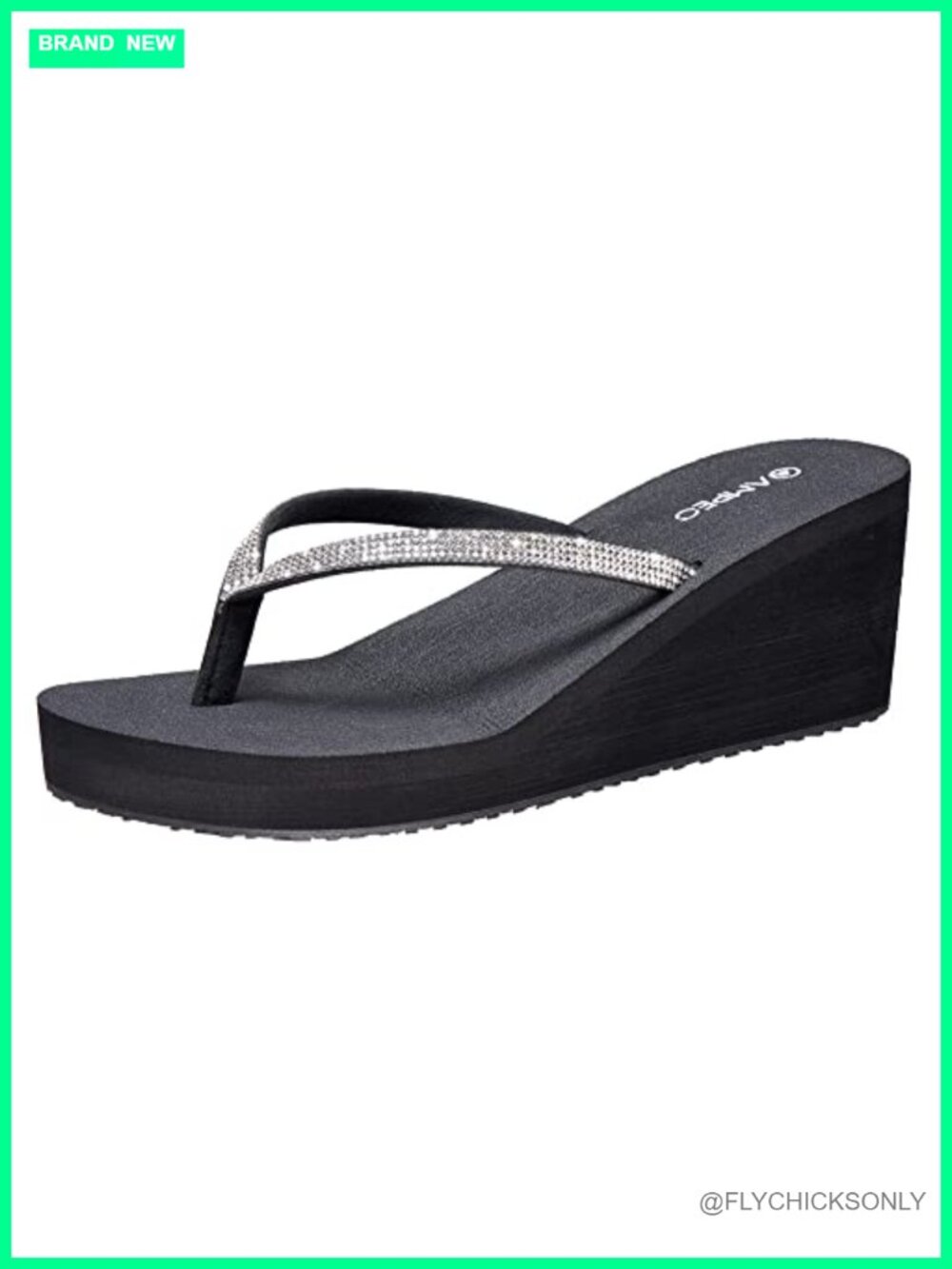 Wedge Sandals Rhinestone Thong Platform Flip Flops with Arch Support